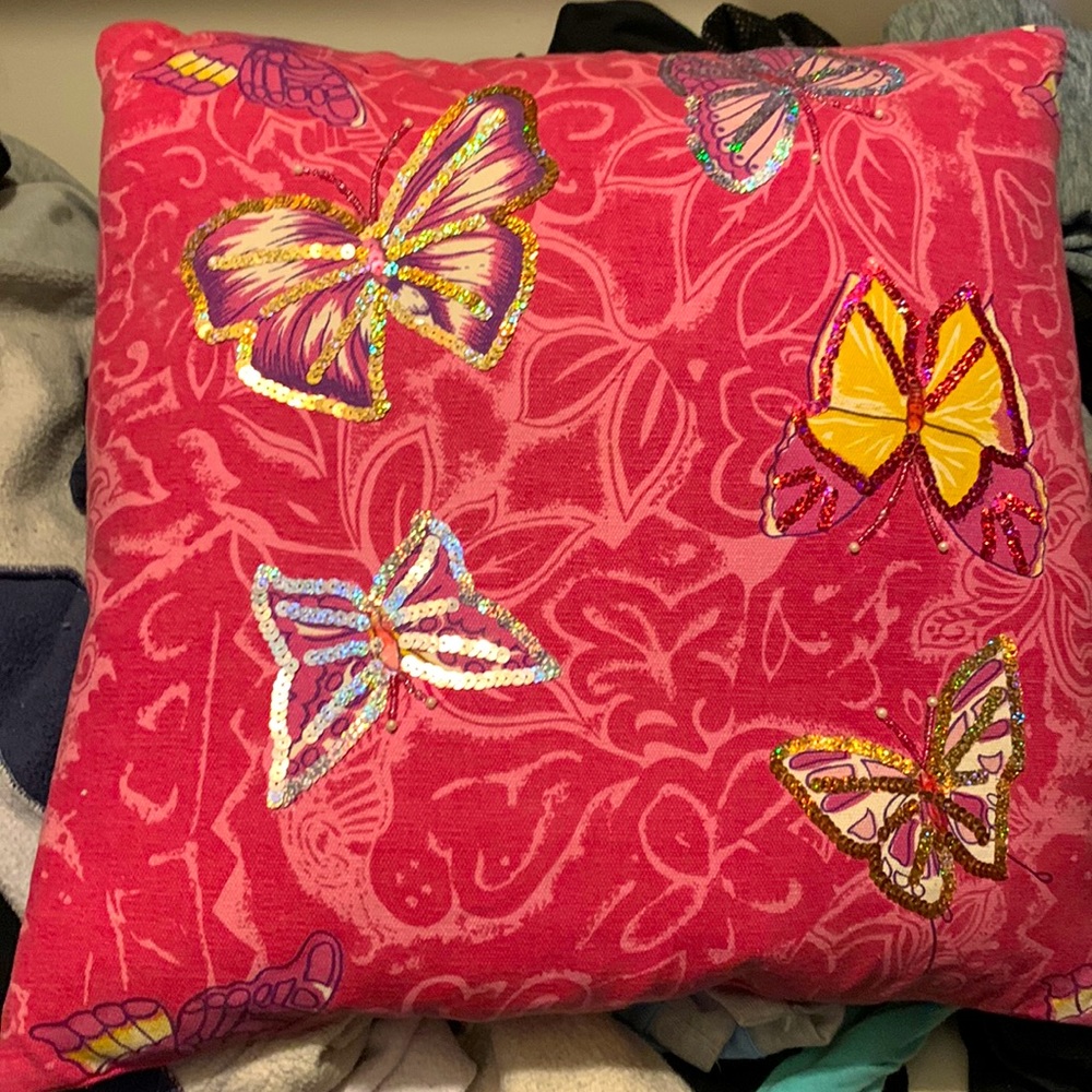 Pink color, sequins, butterfly pillow